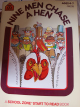 Nine men chase a hen